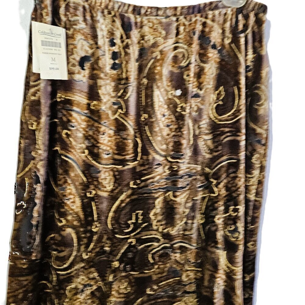 Coldwater Creek Bohemian Brown Paisley Burnout Velvet Midi Skirt Size M - Picture 2 of 9
